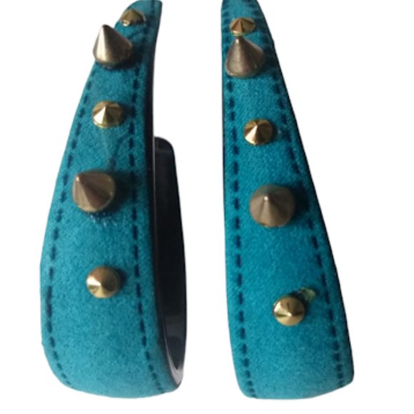 Faux Suede Turquoise Blue Stud spiked Hoop Earrings - Picture 11 of 12